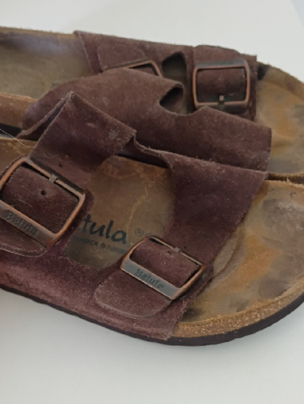 Birkenstock Arizona Betula Suede Double-Buckle Sandals in Brown size 39 Ladies 8